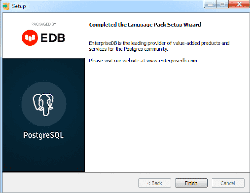 The Language Pack Setup Complete dialog